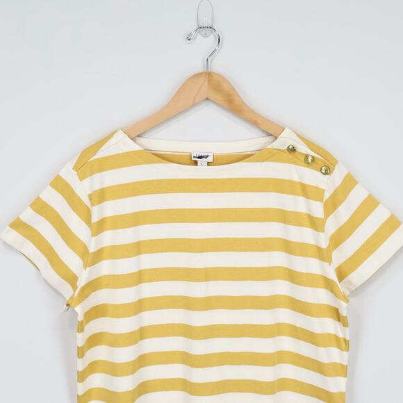 NWT J.Crew Factory Striped Button-Shoulder Boatneck Tee Yellow Ivory Size Large - Picture 4 of 11